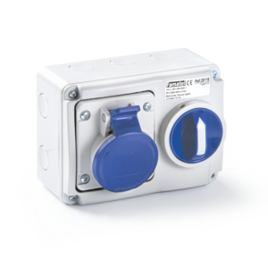 IP54 Switched Interlocked Horizontal Wall Mounted Socket, 16A 230V 3P = 2P+T